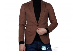 Maserto Slim Fit Kahverengi Ceket Düz Desenli