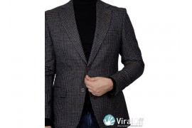 Maserto Slim Fit Siyah Ceket Kare Desenli