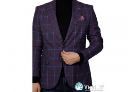 Maserto Slim Fit Mor Ceket Kare Desenli