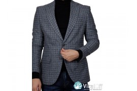 Maserto Slim Fit Mavi Ceket Kare Desenli