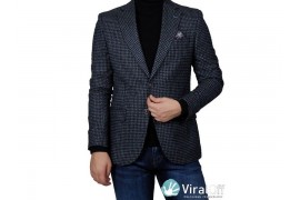 Maserto Slim Fit Mavi Ceket Kare Desenli