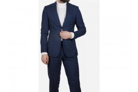 Maserto Slim Fit Lacivert Takım Elbise Ekose Desenli