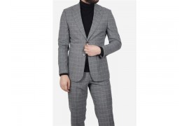 Maserto Slim Fit Gri Takım Elbise Ekose Desenli