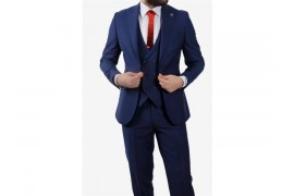 Maserto Slim Fit Mavi Takım Elbise Düz Desenli