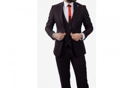 Maserto Slim Fit Bordo Takım Elbise Düz Desenli