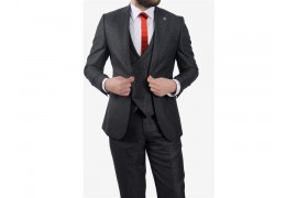 Maserto Slim Fit Gri Takım Elbise Nokta Desenli