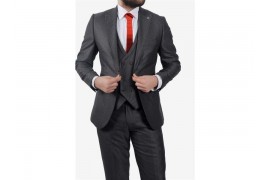 Maserto Slim Fit Gri Takım Elbise Nokta Desenli