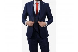 Maserto Slim Fit Mavi Takım Elbise Kendinden Desenli