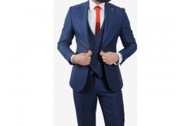 Maserto Slim Fit Mavi Takım Elbise Kendinden Desenli