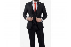 Maserto Slim Fit Siyah Takım Elbise Kendinden Desenli