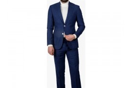 Maserto Slim Fit Mavi Takım Elbise Çizgili Desenli