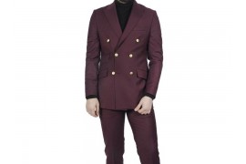 Maserto Slim Fit Bordo Takım Elbise Düz Desenli