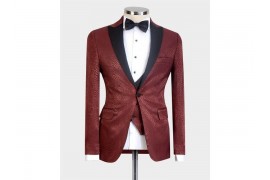 Maserto Slim Fit Koyu Kırmızı Smokin Deri Desenli