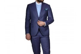 Maserto Slim Fit Mavi Takım Elbise Düz Desenli