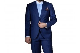 Maserto Slim Fit Gece Mavisi Takım Elbise Düz Desenli