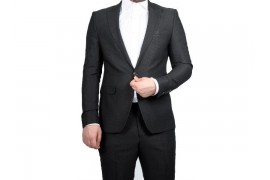 Maserto Slim Fit Siyah Takım Elbise Düz Desenli