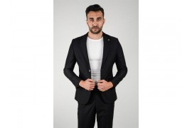 Maserto Slim Fit Siyah Takım Elbise Düz Desenli