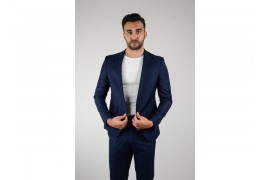 Maserto Slim Fit Mavi Takım Elbise Düz Desenli