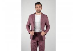 Maserto Slim Fit Mor Takım Elbise Çizgili Desenli