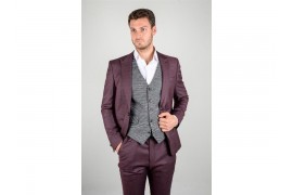 Maserto Mor Slim Fit Takım Elbise Çizgili Desenli