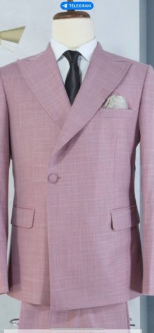 Maserto Erkek Slim Fit Kruvaze Pembe Takım Elbise Çizgi Desenli