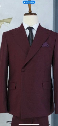 Maserto Erkek Slim Fit Kruvaze Bordo Takım Elbise Düz Desenli