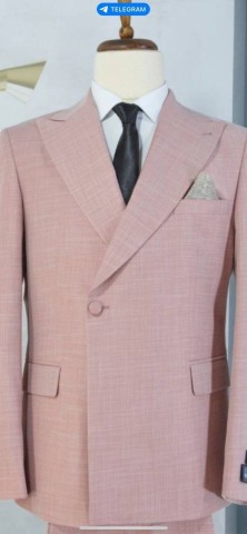 Maserto Erkek Slim Fit Kruvaze Pembe Takım Elbise Çizgi Desenli