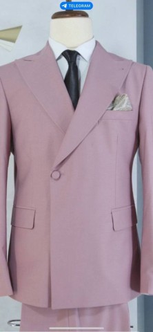 Maserto Erkek Slim Fit Kruvaze Pembe Takım Elbise Düz Desenli